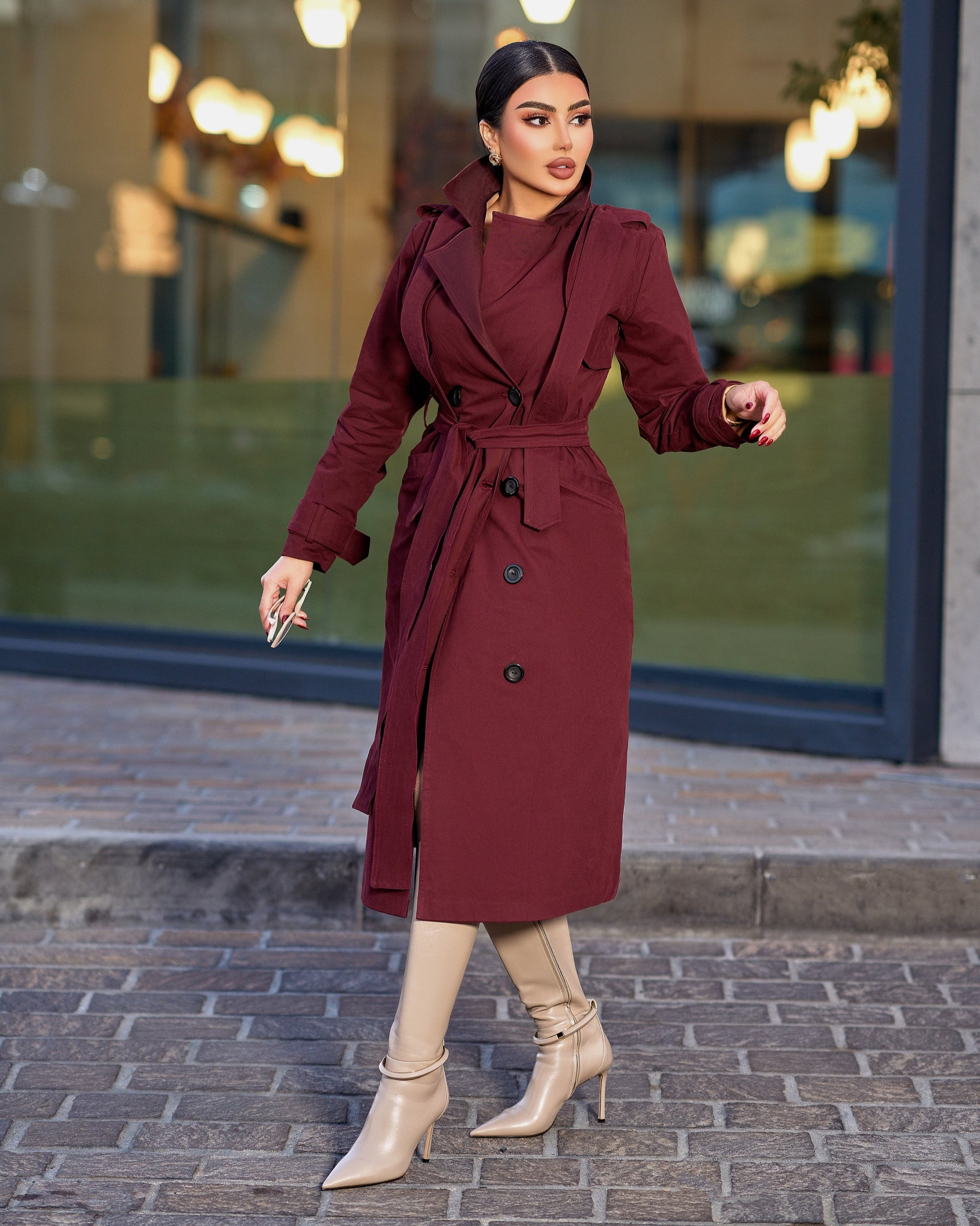 Burgundy Trench Coat - Main Image
