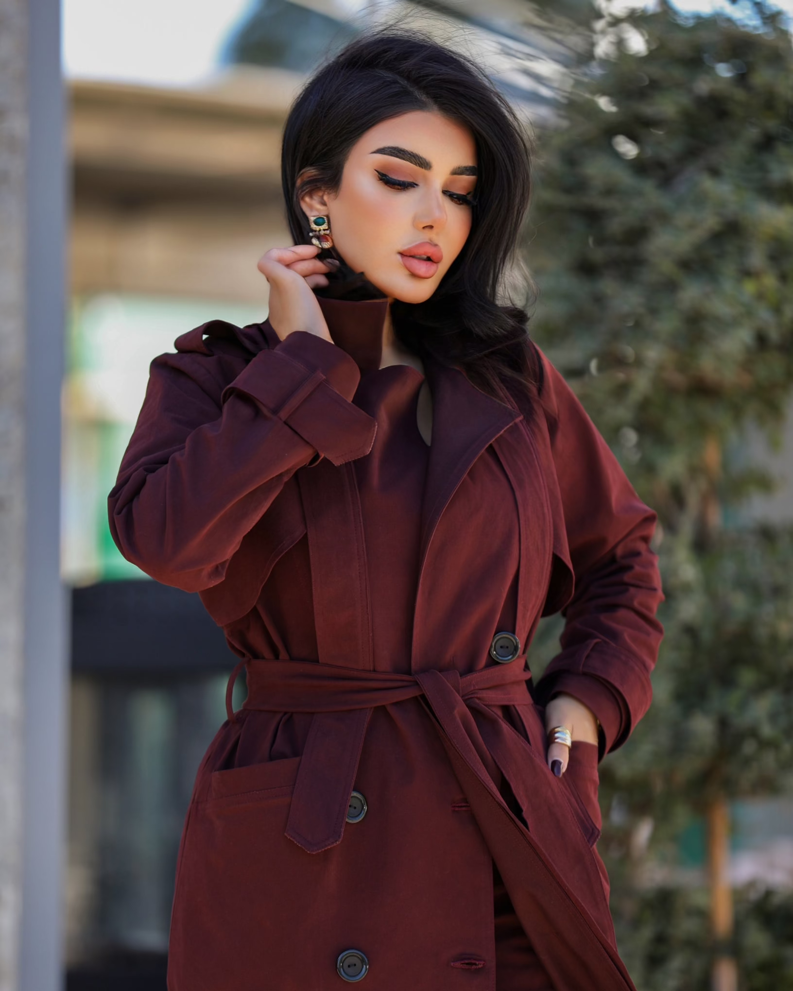Burgundy Trench Coat - CHADAN