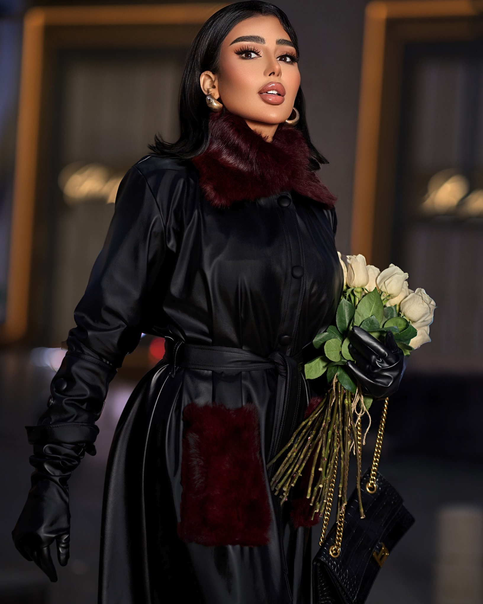 Elegant Long Fur Leather Coat - CHADAN