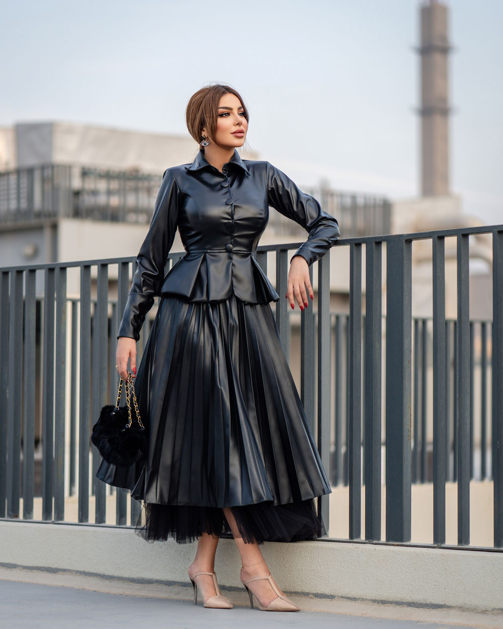 Marmar Leather Plated Skirt - CHADAN