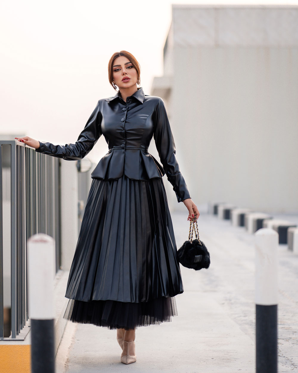 Marmar Leather Plated Skirt - CHADAN