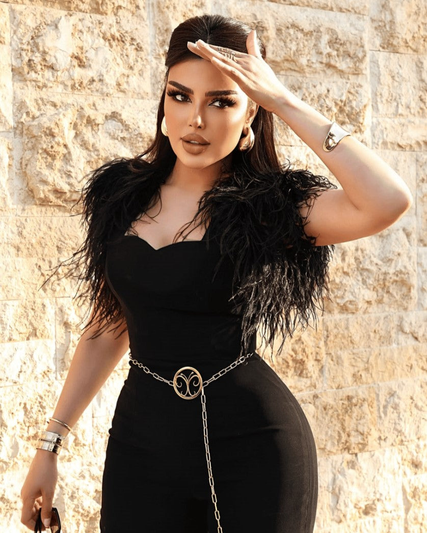 Black Feathers Jumpsuit - CHADAN