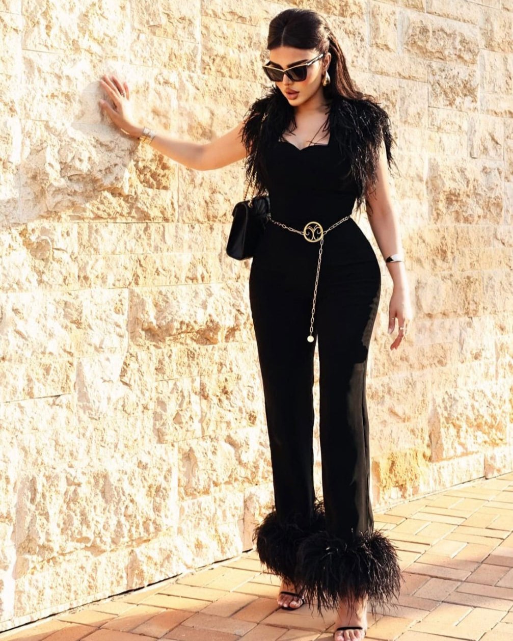 Black Feathers Jumpsuit - CHADAN