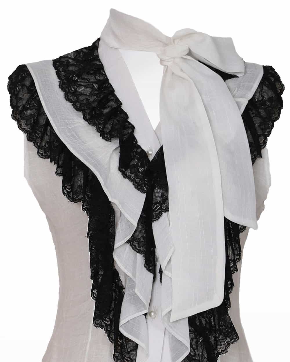 Black & White Scarf Collar Blouse - CHADAN
