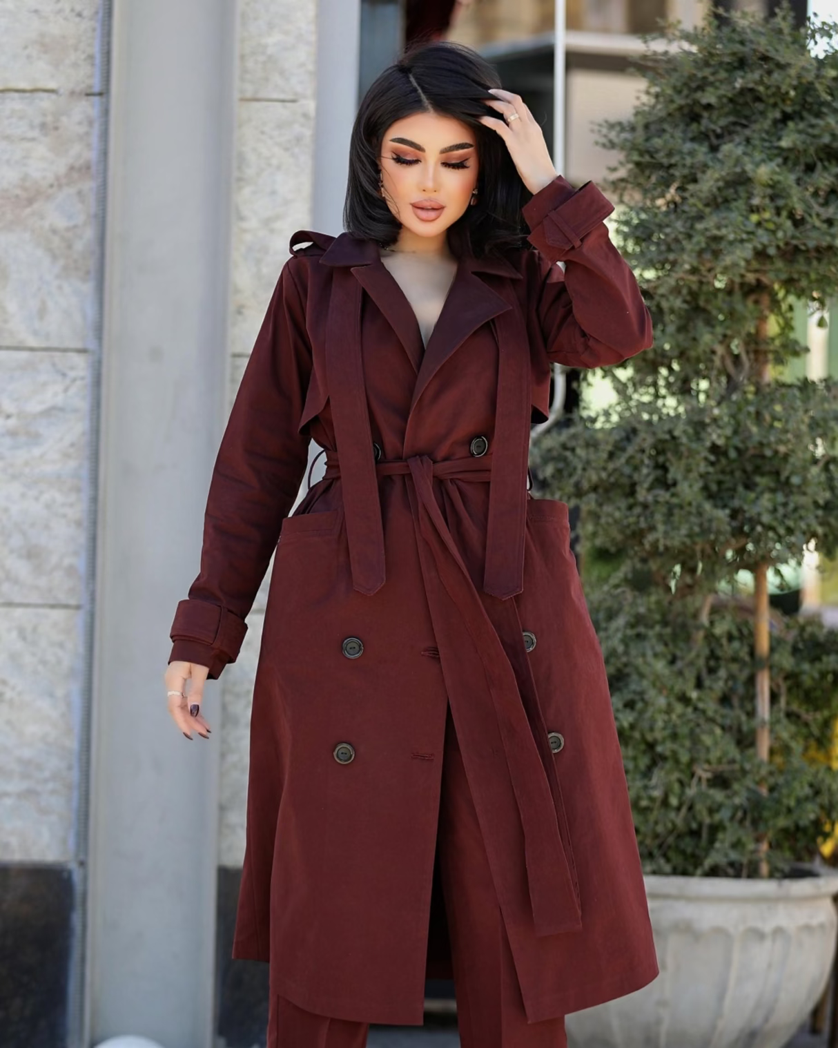 Burgundy Trench Coat - CHADAN