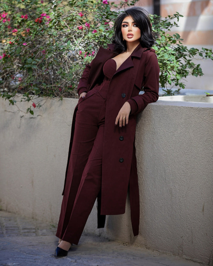 Burgundy High Waisted Tailored Trouser - CHADAN