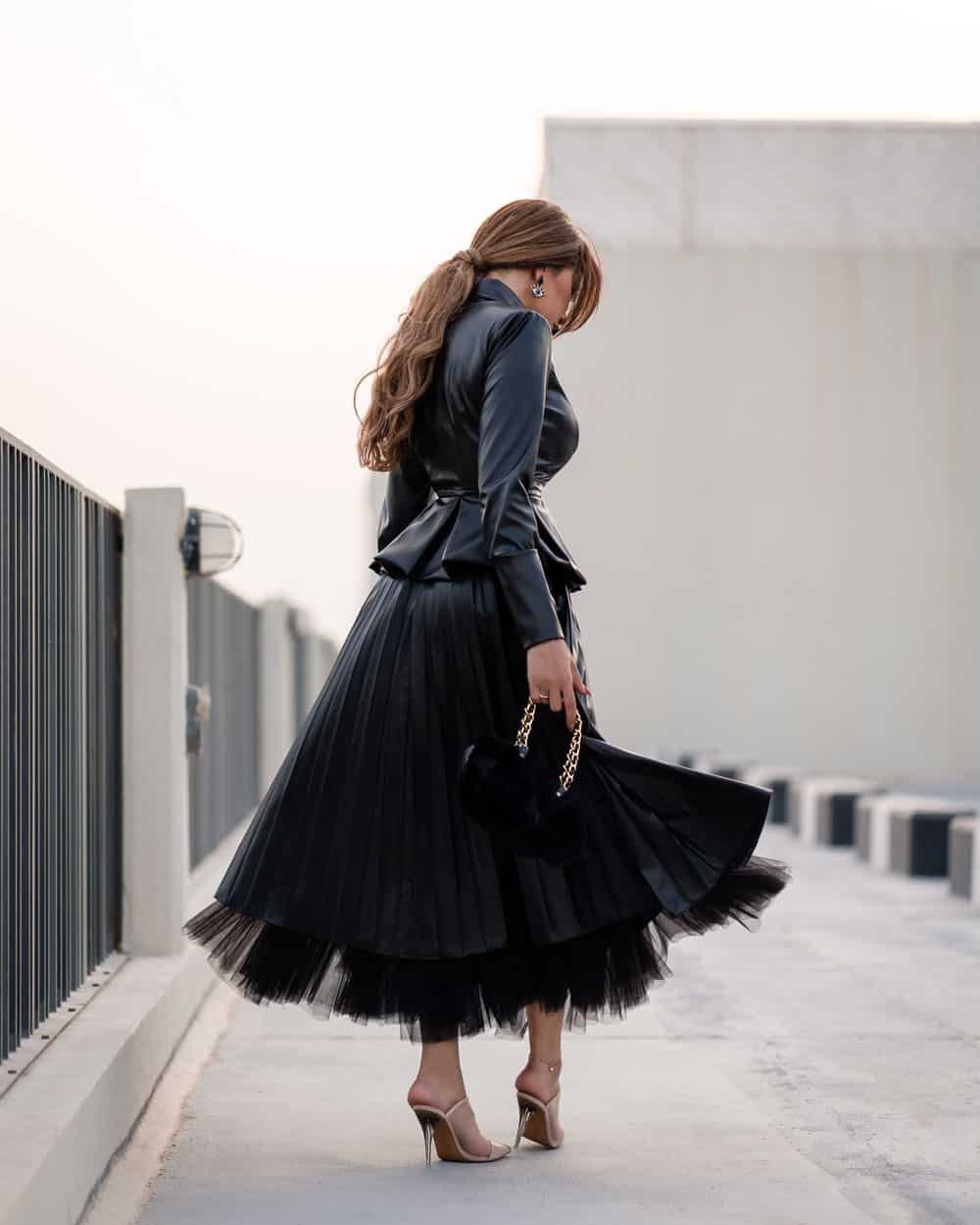 Marmar Leather Plated Skirt - CHADAN