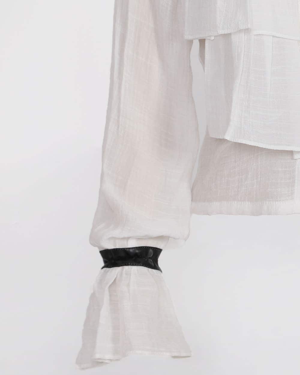 White & Leather Ruffle Collar Shirt - CHADAN